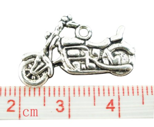 Housweety 30Pcs Silver Tone Motorcycle Charms Pendants 24x14mm