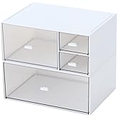 Marknor Desk Organizer with 4 Drawers, Makeup Organizer, Plastic Sundries Storage, Vanity Organizer, Cosmetic Storage Organizer, Desk Storage Box, Bathroom Counter or Dresser, White (CD-QBH-01)
