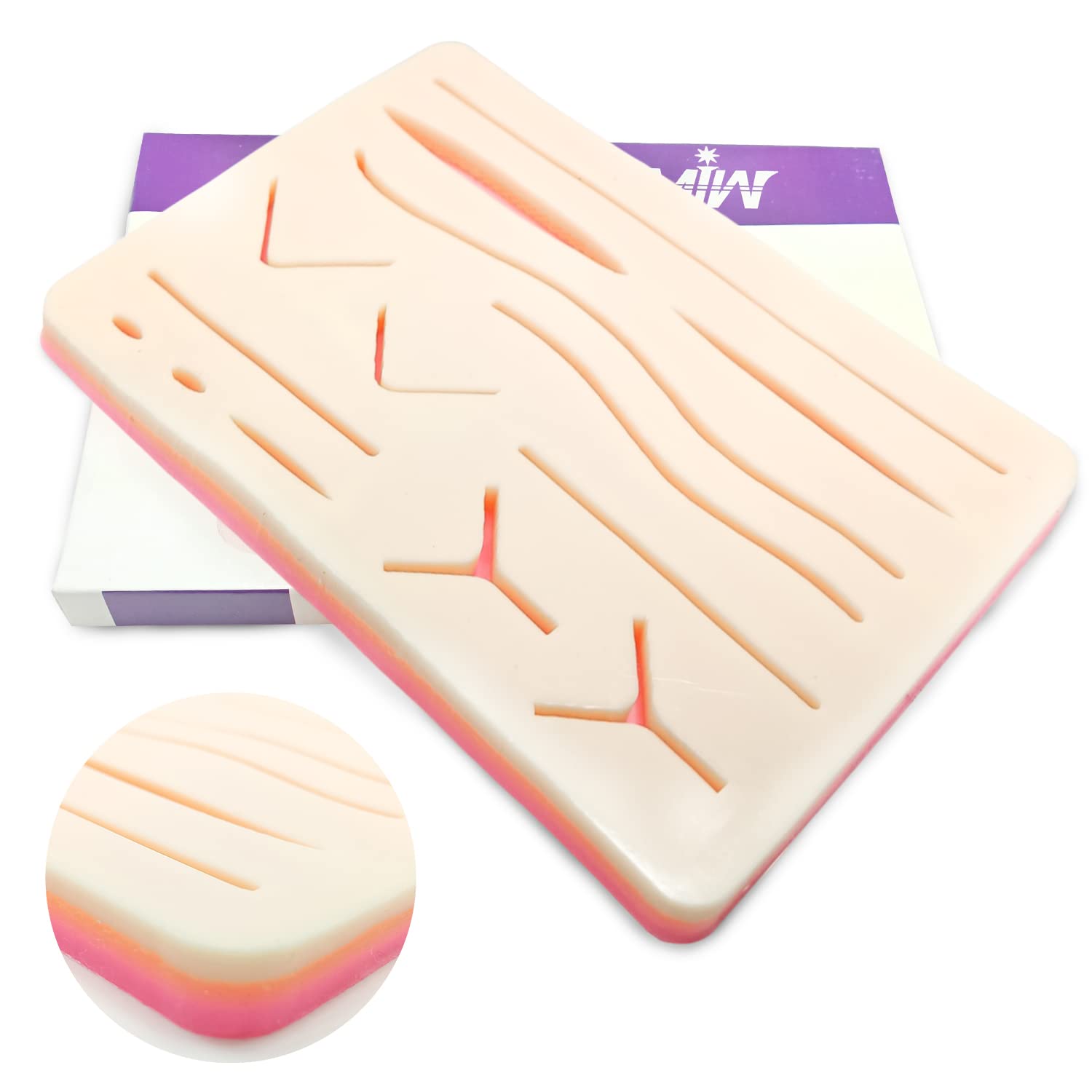 MJW Upgraded Suture Practice Pad 3 Layer 14 Pre-cut Wounds with Protective Horizontal and Vertical Mesh Layer Suture Pad for Training and Practice of Medical Veterinarian Students and Nurses