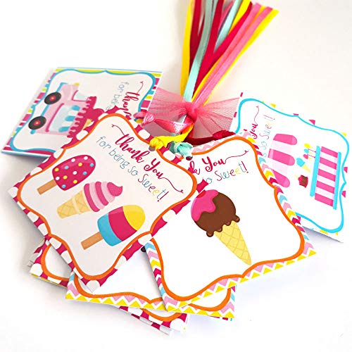 Ice Cream Thank You Favor Tags - Girl Kids Children Birthday Baby Shower Party Gift Tags - Set of 12