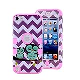 Touch 6 Case,Touch 5 Case,Vfunn Full Body Shock Absorption Hybrid Armor Protection Defender Case (Hard Back Case/Soft Silicone) for Apple iPod Touch 5/6 (Owlmate Pink)