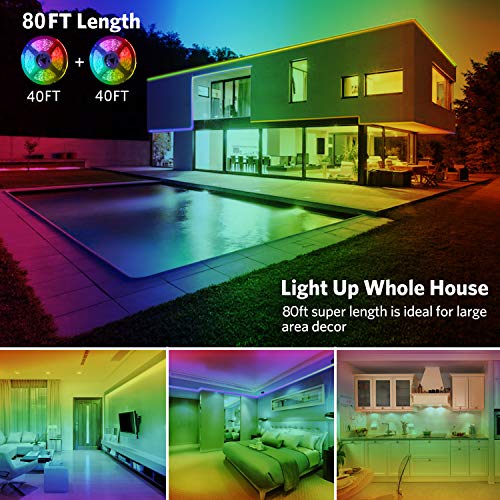 JMKMGL 80ft WiFi LED Strip Lights, Music Sync Color Changing Lights Works with Alexa Google Assistant Controlled by Smart APP, Ultra-Long 24m 720LEDs RGB Tape Light for Bedroom, Room, Kitchen, Bar