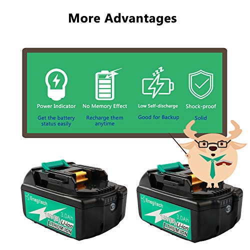 Enegitech 18V Lithium-ion Battery 3.0Ah Real Capacity 2 Pack with LED Indicator Cordless Power Tool Batteries ETB1830B, Repalce for Makita BL1830B - Thumbnail 3