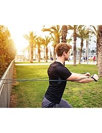 Banda de Resistencia para Exteriores, Set de 5 unidades para el hogar, gimnasio y ejercicios con ancla para puerta, correa de tobillo y malla Carrier   atlético y práctico   por Utopia Fitness