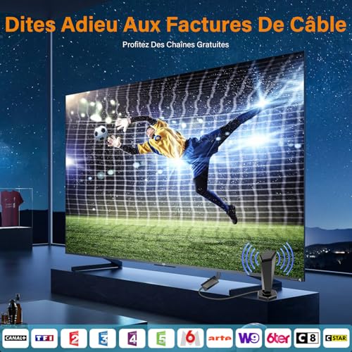 Powerful Indoor TV Antenna, Indoor TNT Antenna with Intelligent Signal Amplifier, 360° Reception Long Range 500km, Compatible Smart TV 1080P 4K DVB-T/DVB-T2 | Indoor/Outdoor