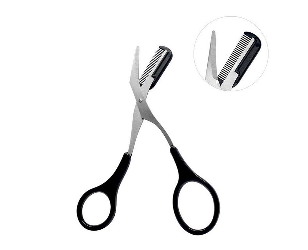 1PCS Black Professional Stainless Steel Eyebrow Grooming Shear Scissors with Plastic Comb(Detachable) Eyebrow Eyelash Hair Removal Shaper Shaping Tool Makeup Beauty Accessories for Men and Women: Beauty