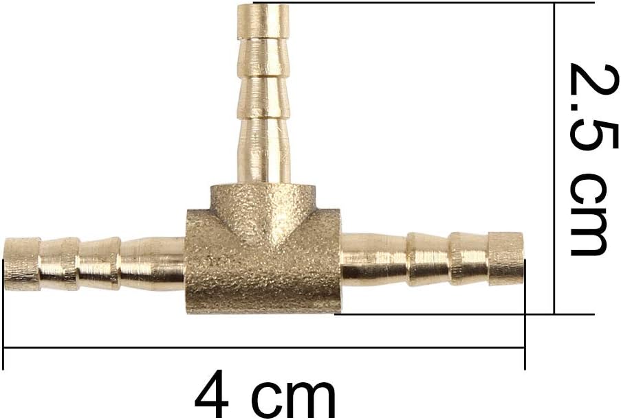 X AUTOHAUX 4mm Hose Barb Brass Joiner Tee 3 Way Adaptor for Air Water Oil 5pcs, Gold Tone - Image 3