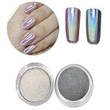 PrettyDiva Rainbow Holographic Nail Powder Laser Silver Glitter Chrome Nail Pigment Powder