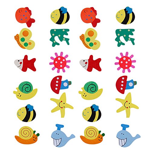 C-Pioneer 24pcs Wooden Cartoon Animal Fridge Magnet Stickers Cute Toys Gifts for Kids