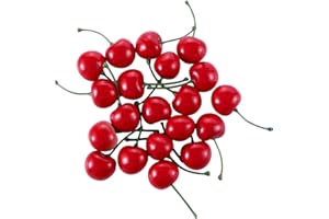 JUROICESSRY 20 Pcs Red Artificial Cherries,Fake Cherries,Fake Fruit Decor Simulation Cherry Model Lifelike Fruit Cherry Ornament,Home Kitchen Party Decoration Desk Ornament Photography Prop Fake Candy,Fake Bake