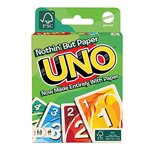 Mattel Games GTH23, UNO Sustainable, Gemaakt van 100 procent papier, kaartspel voor gezin, met 112 kaarten, voor spelers…