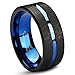 QUEENWISH 8mm Infinity Tungsten Wedding Band Blue Black Line Brushed Couples Ring with Jewelry Box