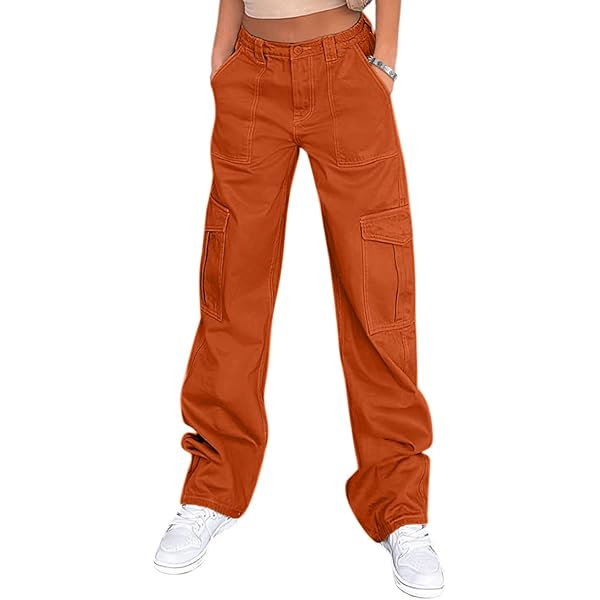 Amuver Women Y2K Low Waist Baggy Cargo Pants Loose Straight