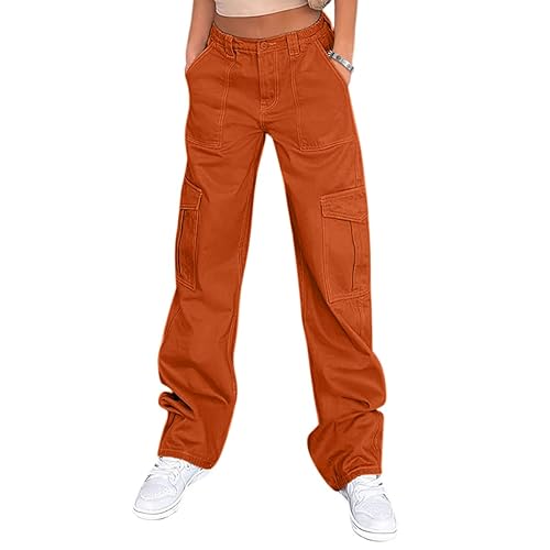 Cargo Trousers Orange Army Trousers Cargo Pants Women High Waisted