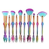 Cinidy Makeup brushes Set 10pcs 3D Mermaid Face Kabuki Brushes Cosmetic Brush Premium 3D Mermaid Handle High Density Soft Nylon Bristles Foundation Blush Eyeshadow Brushes