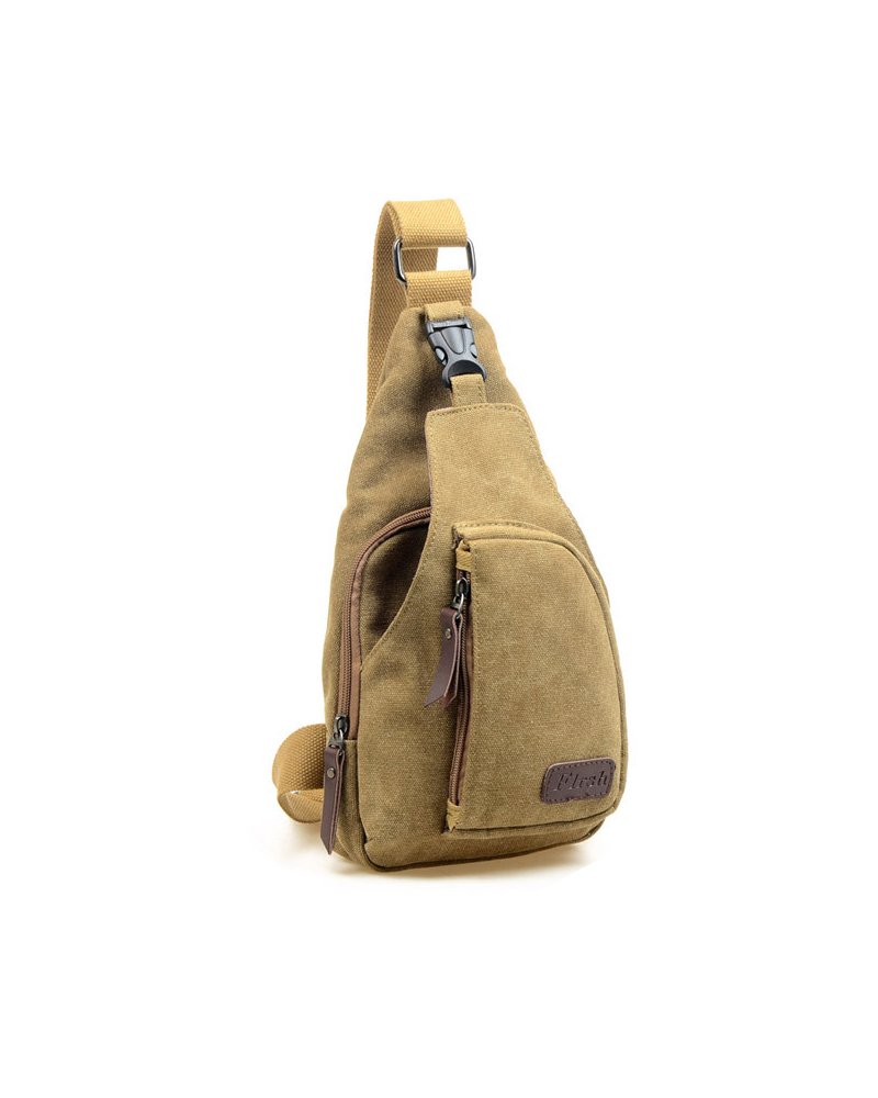 Modelshow Canvas Casual Outdoor Sports Unbalance Backpack Crossbody Sling Bag Chest Bag for Men (S, Khaki)