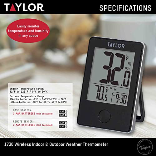 Taylor Wireless Digital Indoor Outdoor Thermometer, Black, LCD Pricepulse