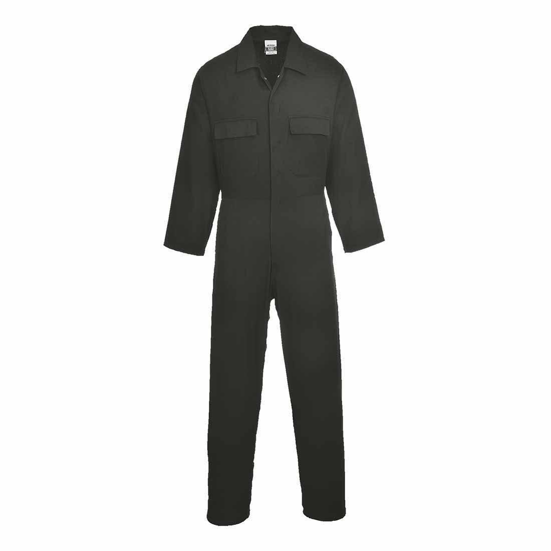 Portwest S998 Men's Euro Cotton Work Coveralls Protective Overalls Breathable Durable Workwear Concealed Stud Multiple Pockets Elastic Waist Boiler Suit for Mechanics Warehouse Garages DIY, Black, XXL
