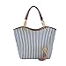 coolcoo2 Fashion Stripe Design Women Street Snap Candid Tote Single Shoulder Canvas Bag Handbag Blue
