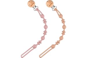 KALOVIN Silicone Pacifier Clip Holder with One Piece Design for Baby Boys and Girls, Set of 2 Soft Flexible Pacifier Clips Binky Clips for Boys and Girls (Muted/Blush)