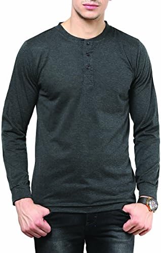 INKOVY Men's Cotton Henley Full Sleeve T-Shirt