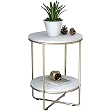 XWZJY Double Layer Small End Tables Simple Marble Sofa Side Table Nightstand Bedroom Bedside Table,Gold Wrought Iron Frame,40