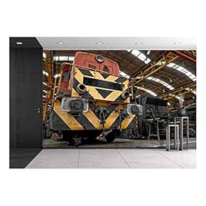 Freight Train Parking in a Garage - Removable Wall Mural | Self-Adhesive Large Wallpaper - 66x96 inches