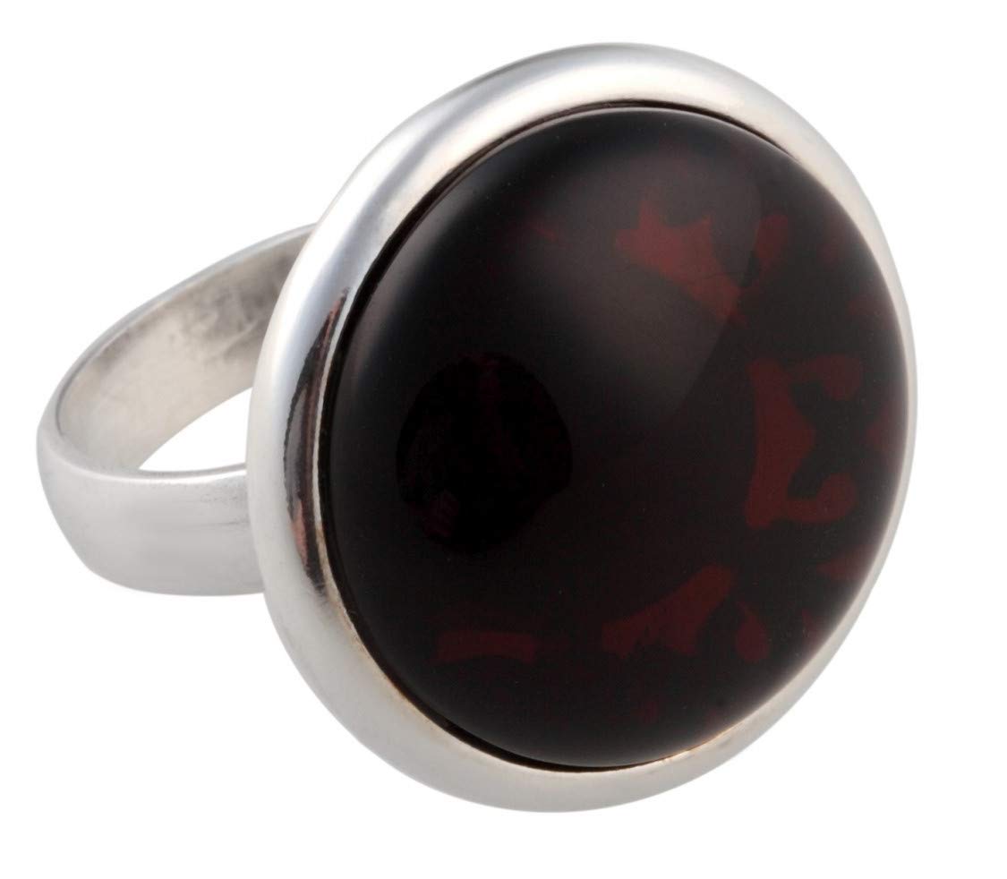 Amber Culture Amber Ring - 925 Sterling Silver Hypoallergenic - in a Luxury Gift Box - Baltic Resin Carved Stone - E13