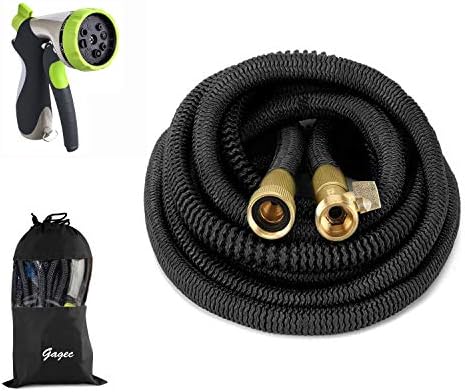 50ft Garden Hose- New Bronze Connector Expandable Water Hose with Double Latex Core, 3/4" Solid Brass Fittings, 8 Setting Aluminum Spray Nozzle