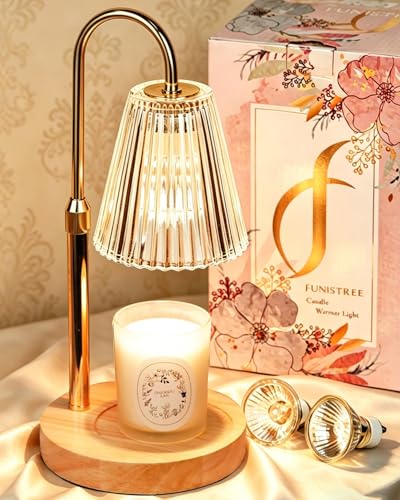 Funistree Candle Warmer Lamp with Timer & Dimmer, Height Adjustable Candle Warmer with 2 Bulbs, Birthday Gifts for Women Mum, New Home Gifts, Dimmable Candle Heater Lamp for Yankee Candles