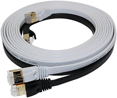 Cat 7 Ethernet Cable 6ft 2-Pack (Black &amp; White) Premium Gigabit Ultra Flat CAT7 RJ45 Ethernet Network Patch Cord Cable