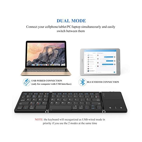 Folding Bluetooth Keyboard, Jelly Comb B003B Rechargeable USB Wired & Bluetooth Keyboard Dual Mode UK Layout with…
