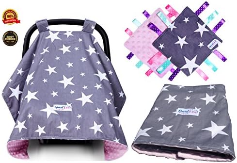 Premium 4 in 1 Baby Car Seat Cover for Girls, Extra Large, Multi-use, Infant Carseat Canopy and Security Blanket, Fits All Car Seats, Pink, Soft, Universal, For Winter, Summer, Travel, Newborn gift