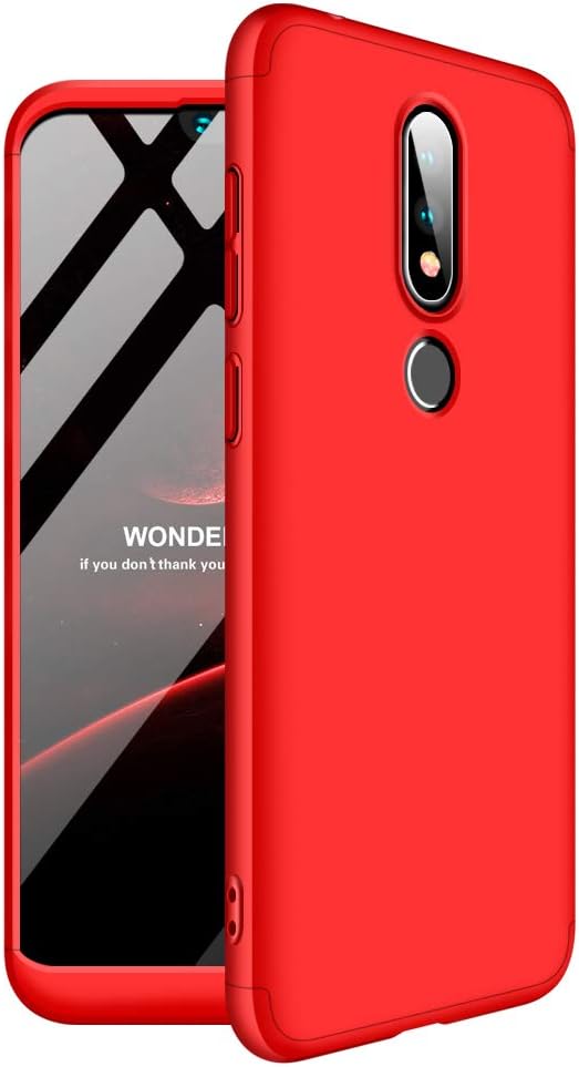 TiHen Case Nokia 6.1Plus 360 Degrees protective Cover + tempered glass film, 3 in1 Full Body protection Bumper hard phone Case Ultra-thin Skin Case,for Nokia 6.1Plus (Red)