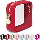 Clear Makeup Bag Zipper Pouch, Transparent Cosmetic Case Organizer, TSA Approved Travel Toiletry Case, Travel Accessories Essentials Makeup Tote for Women, Mini Cute Make up Bag for Purse - Ruby