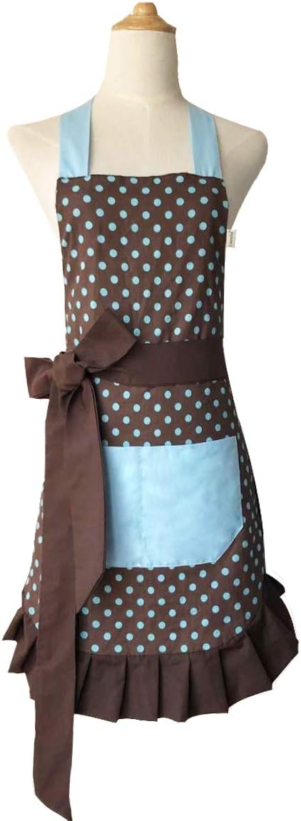 Cotton Fabric Women's Apron with 2 Pockets-Extra Long Ties, Home Baking or Kitchen Cooking, Graceful and Flirty, Coffee Style-2-Leeotia