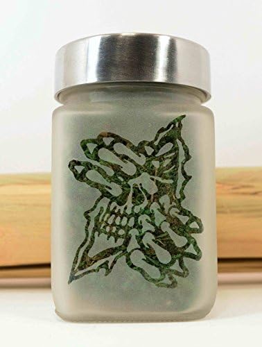 Demon Skull Etched Glass Stash Jar by Twisted420Glass - Air Tight, Odor Proof - 4" Tall x 2.5" Wide - Perfect Size for Gifting