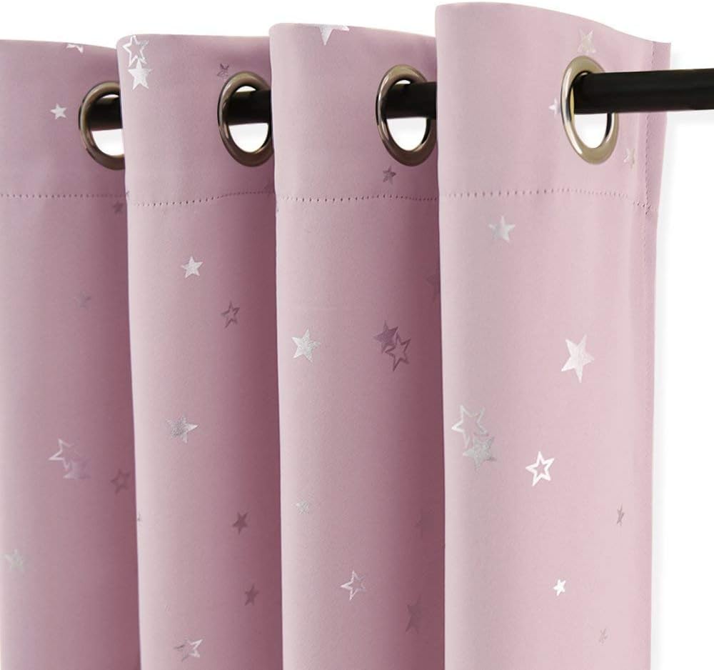 PONY DANCE Pink Star Themed Blackout Curtains 2 Panels 46 x 63 Inches