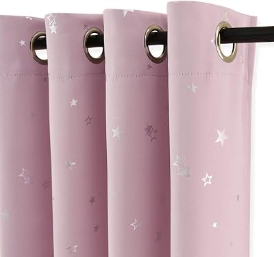 PONY DANCE Pink Star Themed Blackout Curtains 2 Panels 46 x 63 Inches