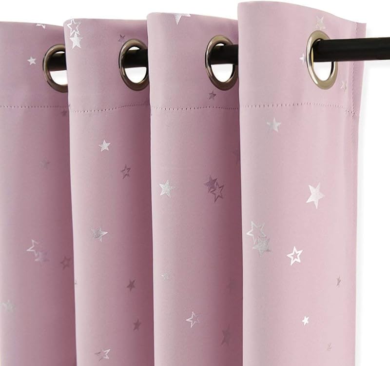 PONY DANCE Pink Star Themed Blackout Curtains 2 Panels 46 x 63 Inches