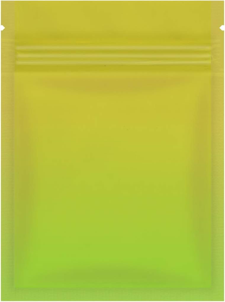 Resealable Mylar Smell Proof Ziplock 3x4 Bags x 100 Pcs (YELLOW GREEN Gradient, 2.7 x 3.9 in / 7 x 10cm) for Food Storage, Sample, Product Packaging by HallGEMs