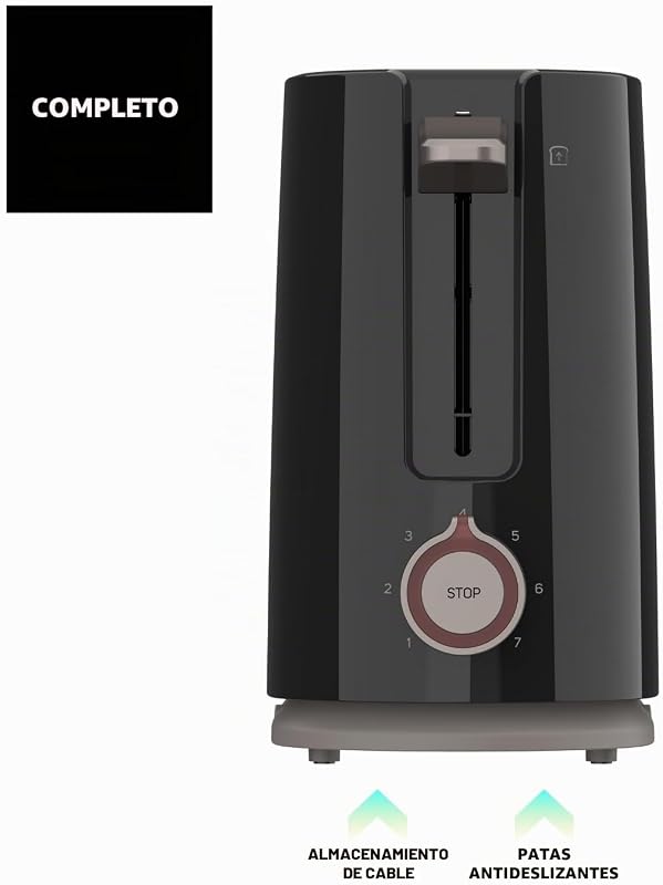 , Tostadora Mytoast Nero 1000W, 7 Niveles de Tostado, Ranura Extralarga 26x3.8, Sistema Autocentrado, Bandeja Recogemigas, Elevación Extra, Recoge Cable, Pies Antideslizantes — foto 8 de 8