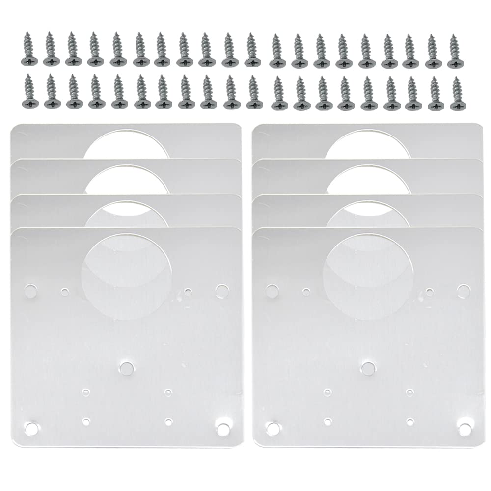 Ruidee 8 Pcs Hinge Repair Plate Stainless Steel Cabinet Hinge Repair Plate Fixing Plate with Hole Mounting Screws for Kitchen Cupboard Furniture Drawer Window Door (Silver)