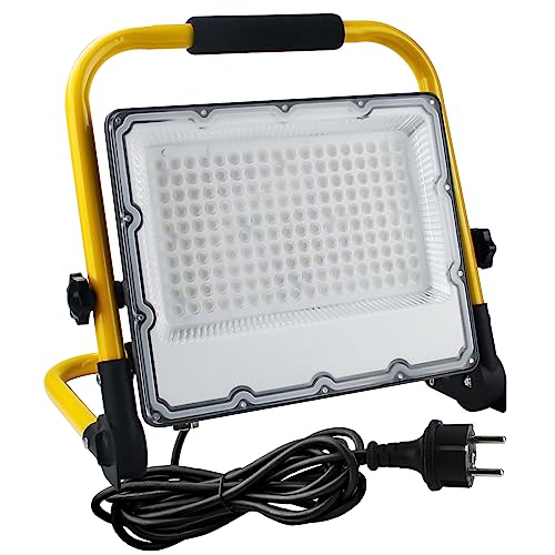 OUSIDE 150 W LED Construction Spotlight with Tripod and 4 m Cable, IP66 Waterproof Work Light with Schuko Plug for Workshop, Maintenance or Construction Site, 6500 K Cool White Light, 15000 Lumen