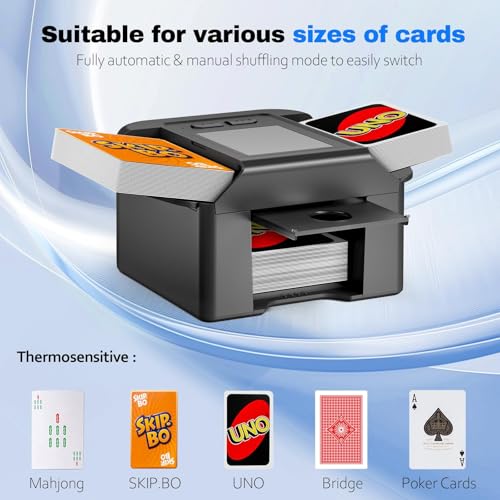 Dsocool Automatic Card Shuffler for 1-2 Decks, Dual Mode Card Shuffler with USB-C Rechargeable Battery, for UNO, Skip-Bo, Poker, Blackjack, Texas Hold’em, Party & Travel (Black)