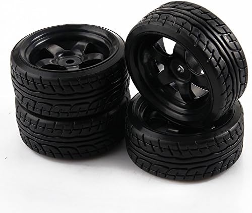 Yiguo Diagonal Pattern Plastic Tires and 5-Spoke Wheels for RC 1:10 Scale Drift Car Black set of 4