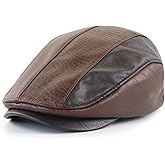 Mens Ivy Cap PU Leather Newsboy Hat Adjustable Beret Caps Classic Golf Flat Cap Gatsby Driving Fishing Hat