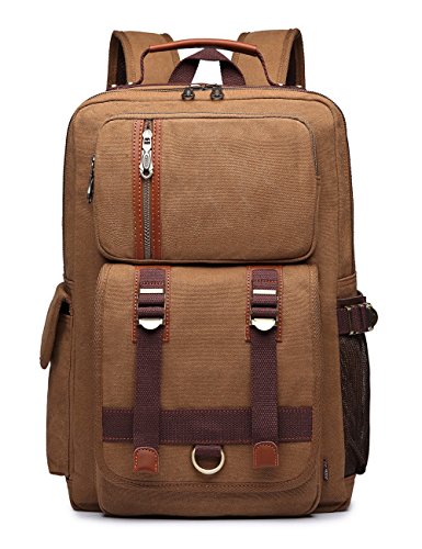 BEFAiR Unisex Middle Student Backpack Vintage Canvas Rucksack Travel Hiking Daypack Coffee