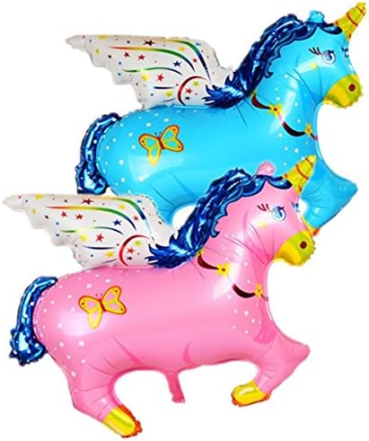 Balloon 2Pcs Pink and Blue 30'' Unicorn with Wings Party Decoration Foil Balloon