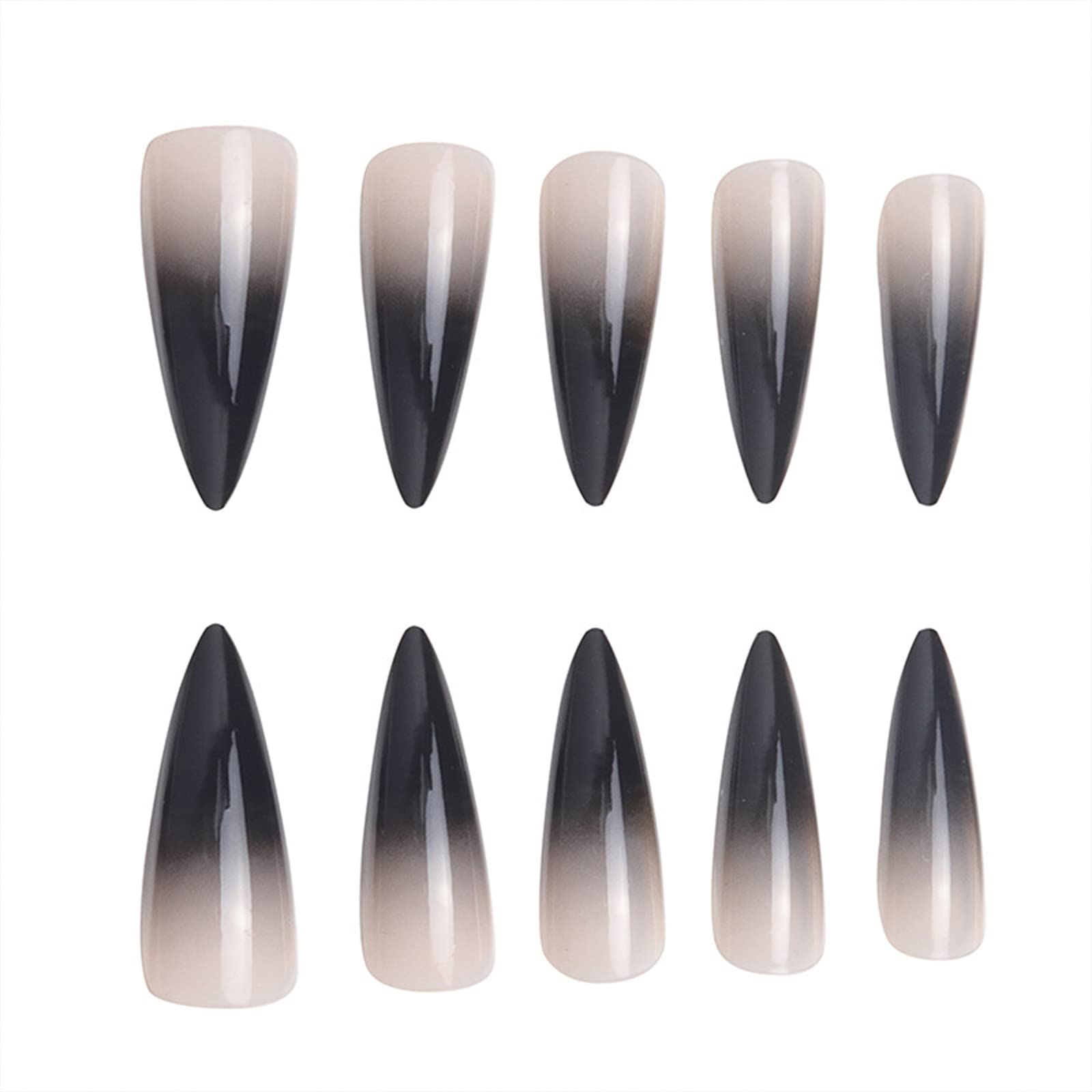 SINHOT Stiletto Press on Nails Extra Long Fake Nails with Glue Glossy False Nails with Black Gradient Designs Full Cover Almond Acrylic Nails 24pcs - Image 2
